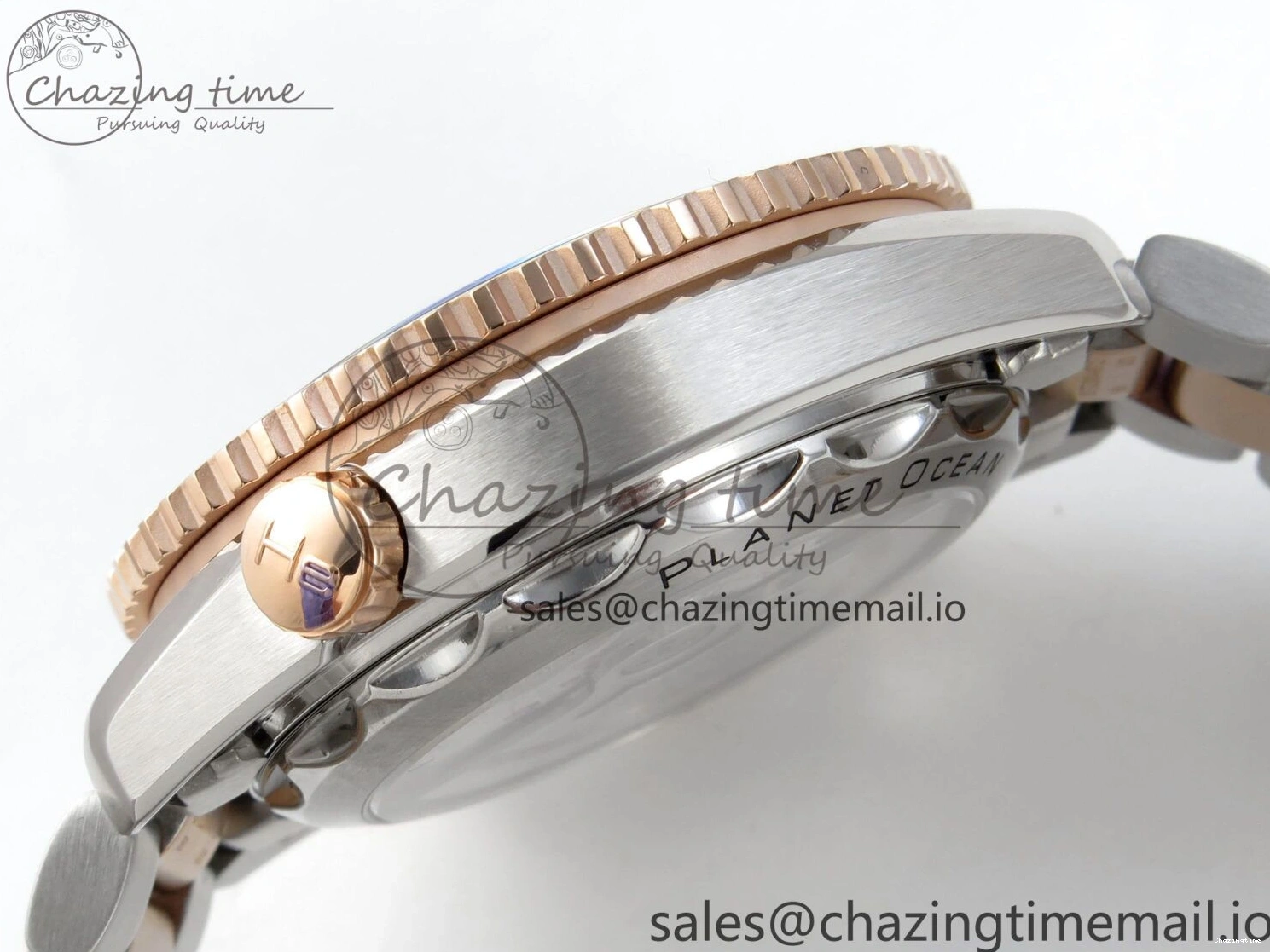 0328 Planet Ocean 600M Chrono SS VRF 1:1 Best Edition Black Bezel Blue Dial on RG SS Bracelet A Affordable 7648